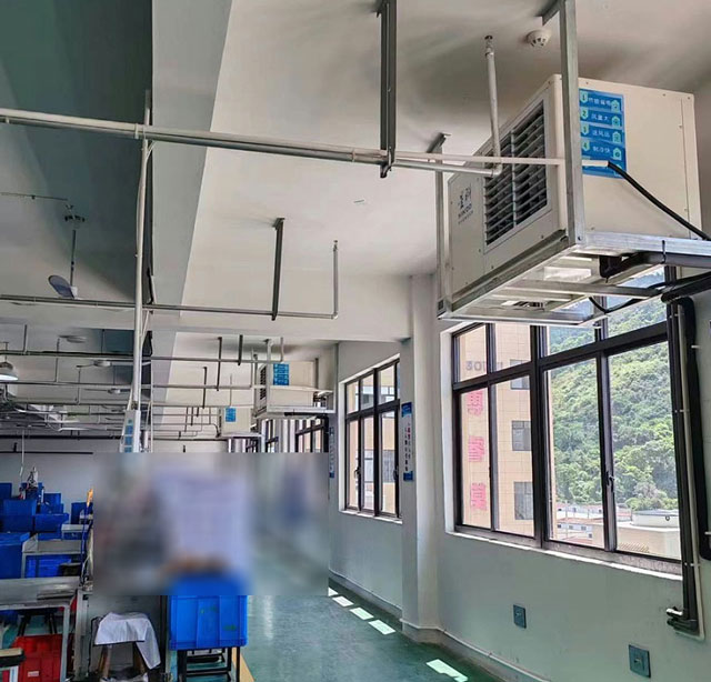 汽配廠整體降溫，使用蒸發(fā)冷省電空調(diào)-臥式軸流機(jī)組