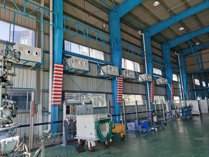 飛機維修倉庫降溫安裝蒸發(fā)冷省電空調(diào)-臥式射流機SYW-SL-25